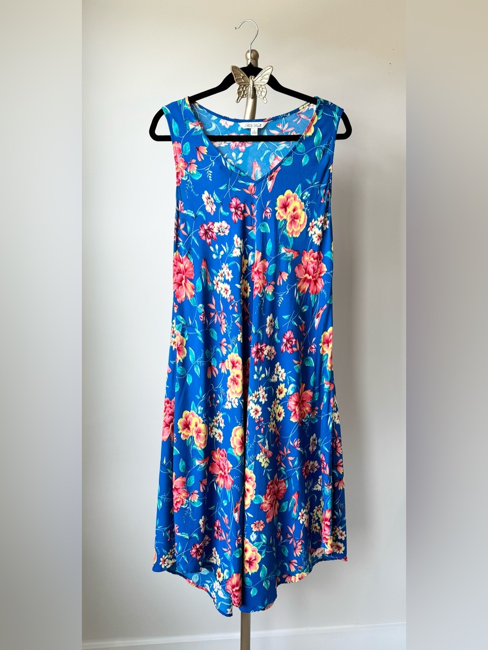 The Pioneer Woman Blue Floral Birds Sleeveless Midi Sundress Women’s Large